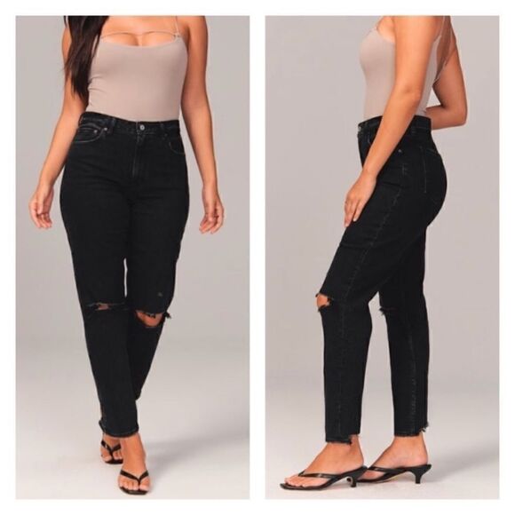 Abercrombie High Rise Mom Jean Distressed Raw Hem Jeans sz 26/2 SHORT - Picture 1 of 11